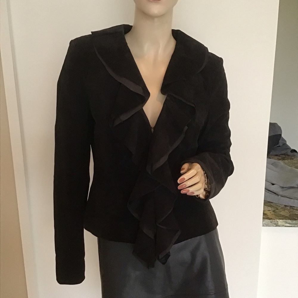 Scully Western‎ Black Leather Suede Ruffles Rodeo Queen Cowgirl Jacket S 4 6
